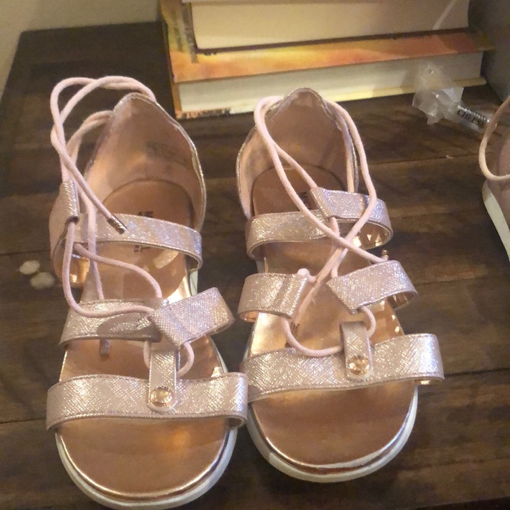 Rose gold lace up sandal